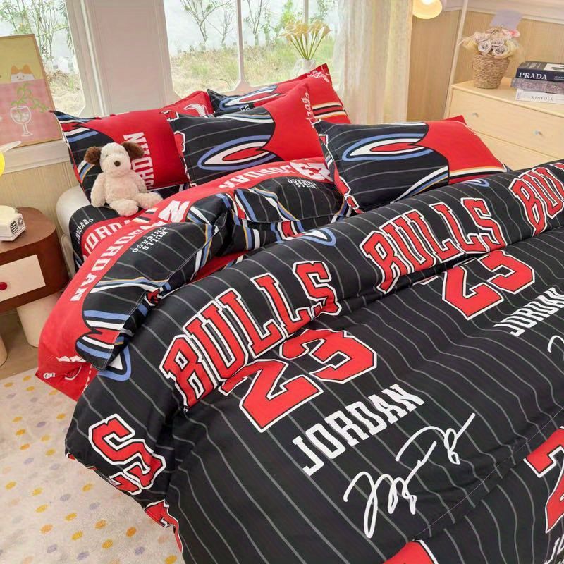 Bulls No. 23 God Washed Cotton Craft Double Four-Piece Dormitory Single Three-Piece Quilt Cover Bed Sheets Pillowcase
