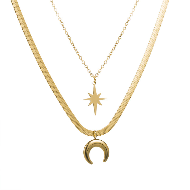 Fashion Star Moon Titanium Steel Layered Necklaces Plating Stainless Steel Necklaces 1 Piece