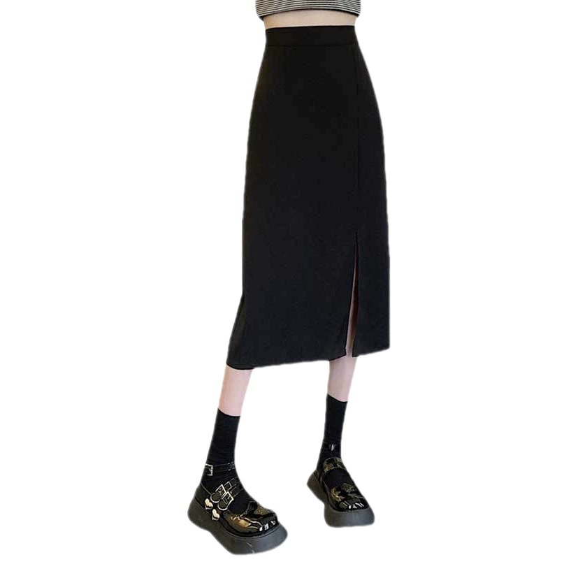 Женская прямая юбка больших размеров для полных девочек, юбка с нерегулярным разрезом и бедрами, юбка-трапеция средней длины с высокой талией, модная юбка