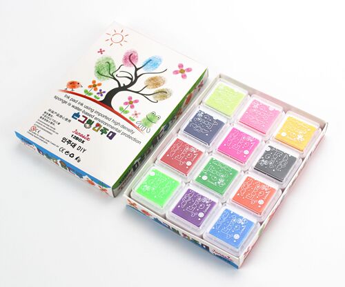 3x3cm children's finger painting color ink pad set 12-color DIY finger painting pigment ink pad