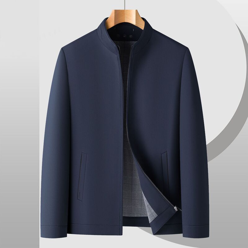 2025 Autumn New High-End Jacket Light Luxury Fashion Stand Collar Draped No-Iron Coat for Middle-Aged Business Casual Men's Wear