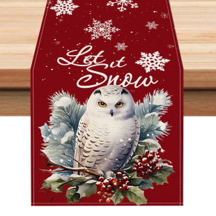 New Owl Linen Table Runner Christmas Holiday Table Decorative Tablecloth Cross Border Kitchen Restaurant Tablecloth Coffee Table Cloth