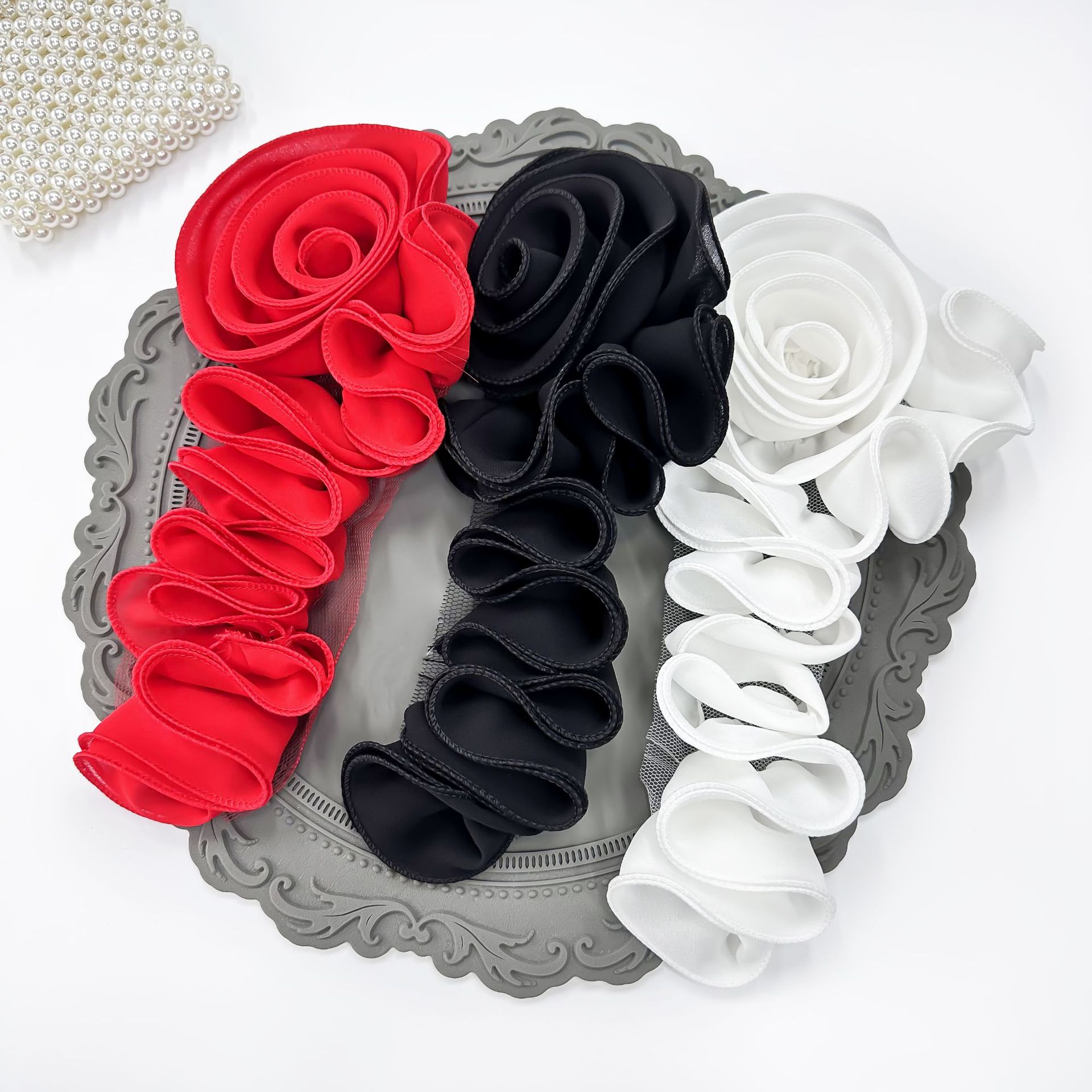 Accesorios decorativos de encaje grande ondulado plegado flor tela tela tela de tela de mujer diy accesorios hechos a mano flor decorativa