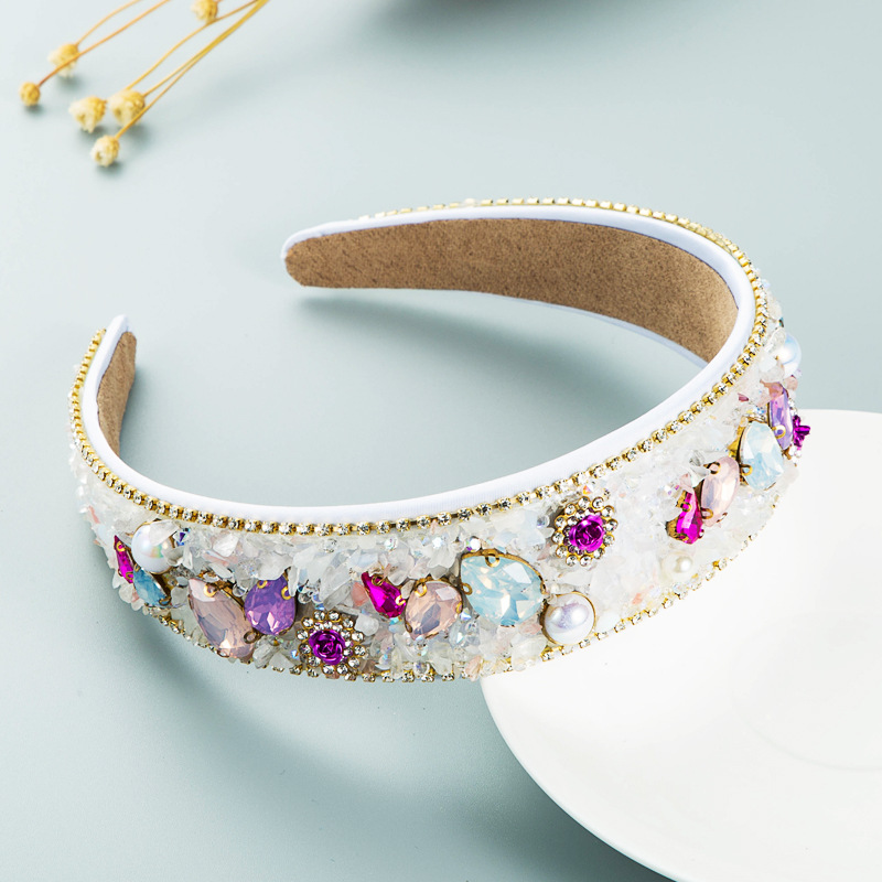 Baroque Color Rhinestones Pearl Flower Wide Side Headband Wholesale Nihaojewelry display picture 5