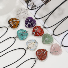 宙航饰品跨境爆款天然水晶吊坠紫水晶项链桃心绕丝生命树饰品批发