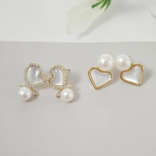 S925 Silver Needle Fritillaria Love Earrings 6-7MM Natural high quality Freshwater Pearl Earrings Women's Peach Heart Shape
