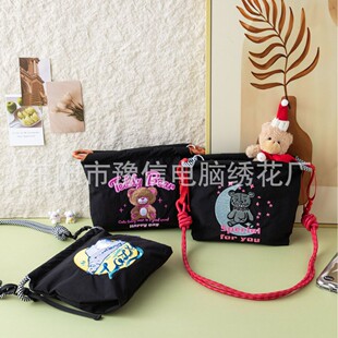 Handbag Women's Summer Embroidery Bag Women's Shopping Bag Casual Shoulder Canvas Bag Mini Zipper Mobile Phone Small Bag