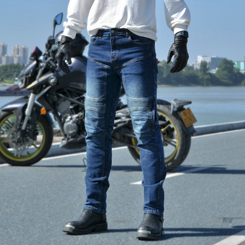 Volero motocicleta jeans hombres motocicleta Racing casual recta cintura alta estiramiento ciclismo pantalones silicona equipo de protección