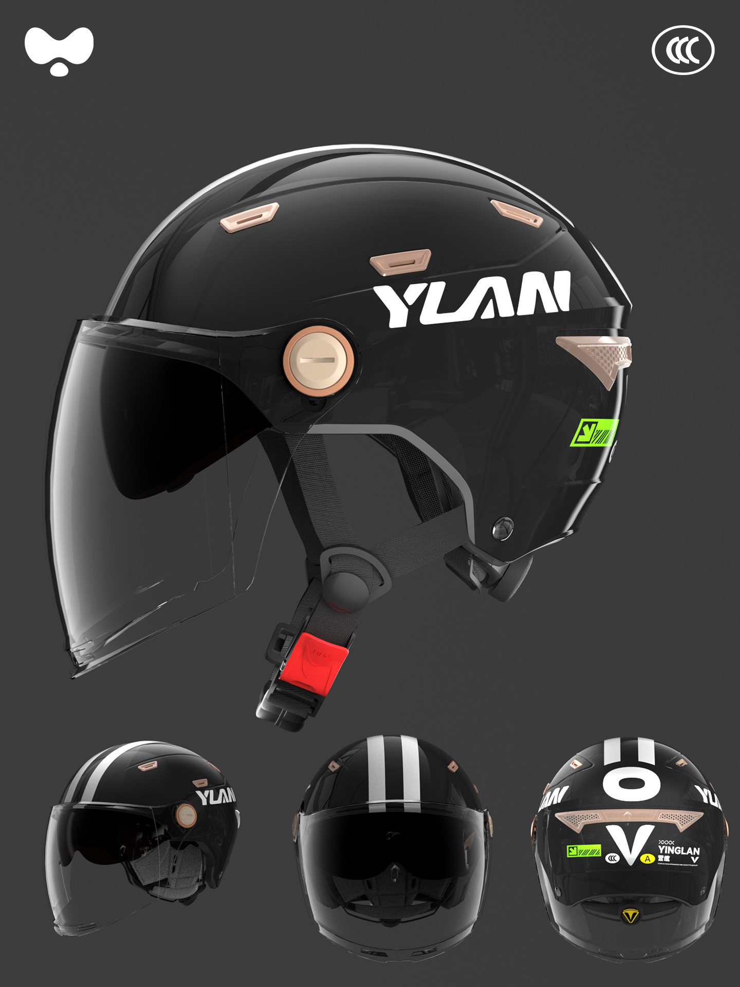 Motosiklet kaskı (dəbilqə) – Universal Helmet Retro - 3c-obsidian-black-outer-long-dual-visor-a-class-new-national-standard-one-size