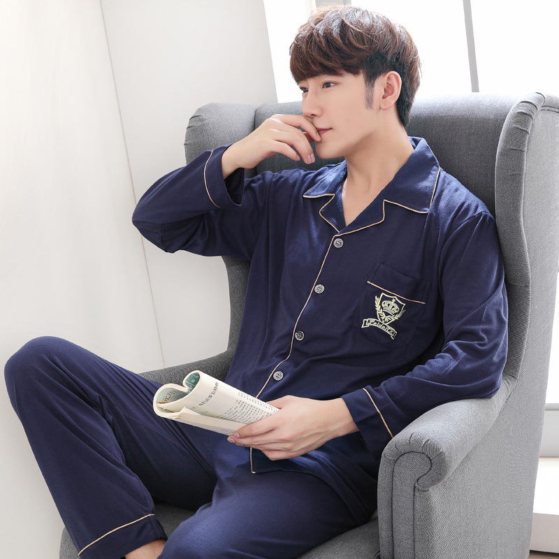 Pijamas de los hombres de manga larga de algodón de primavera y otoño delgada más el tamaño de prendas de vestir exteriores de los hombres pijamas de invierno homewear