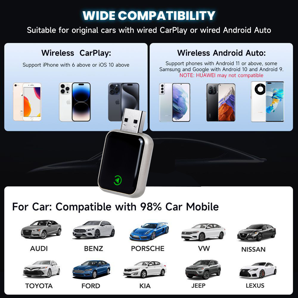 Amazon's Popular Wireless Carplay Adapter Android Auto Two-In-One USB Car Audio Converter