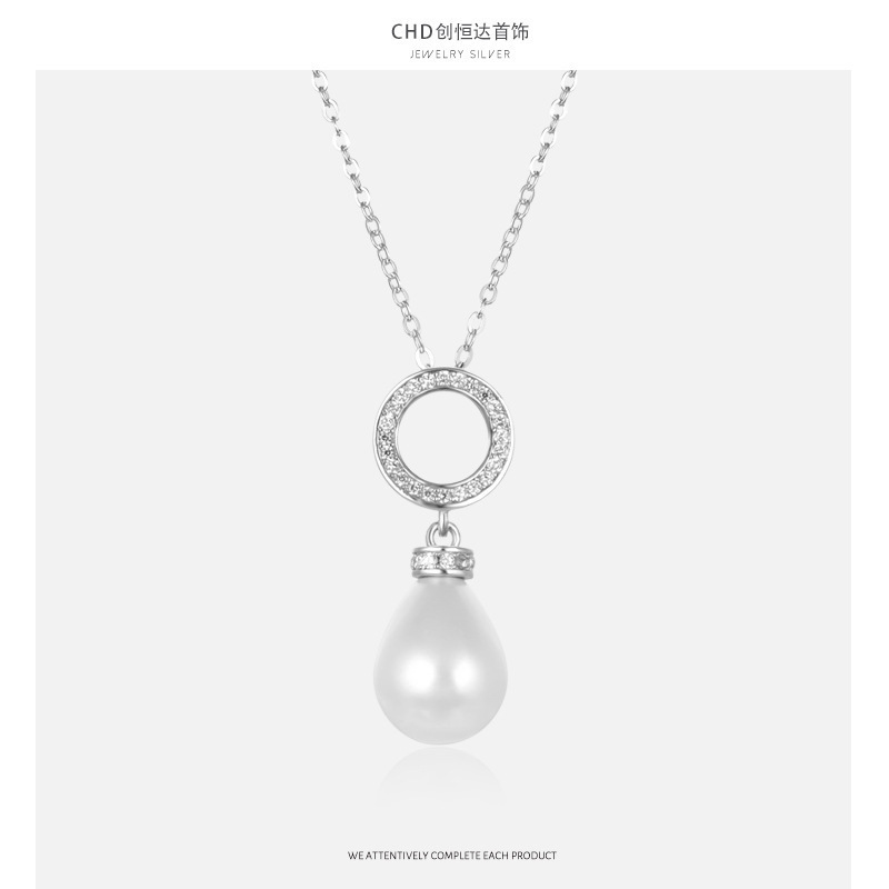 Corea del Sur temperamento transfronterizo simple collar de zircon mujer S925 plata esterlina diamantes huecos collar de perlas redondas cadena clavícula