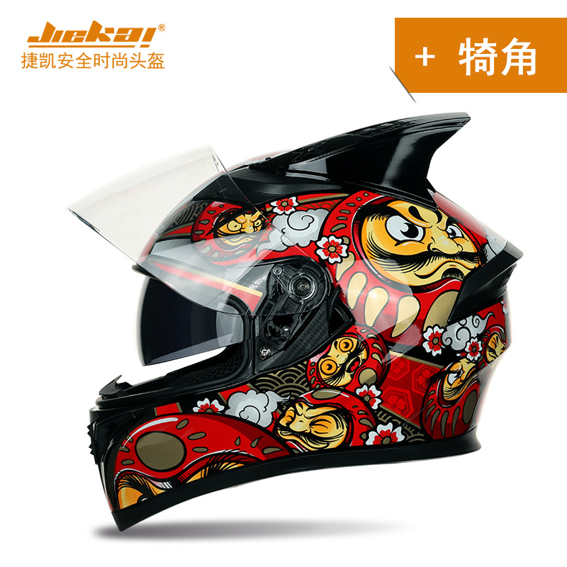 Jiekai 전기 오토바이 헬멧 남성용 및 여성용 풀 헬멧 커버 노출 헬멧 사계절 혼 오토바이 레이싱 헬멧