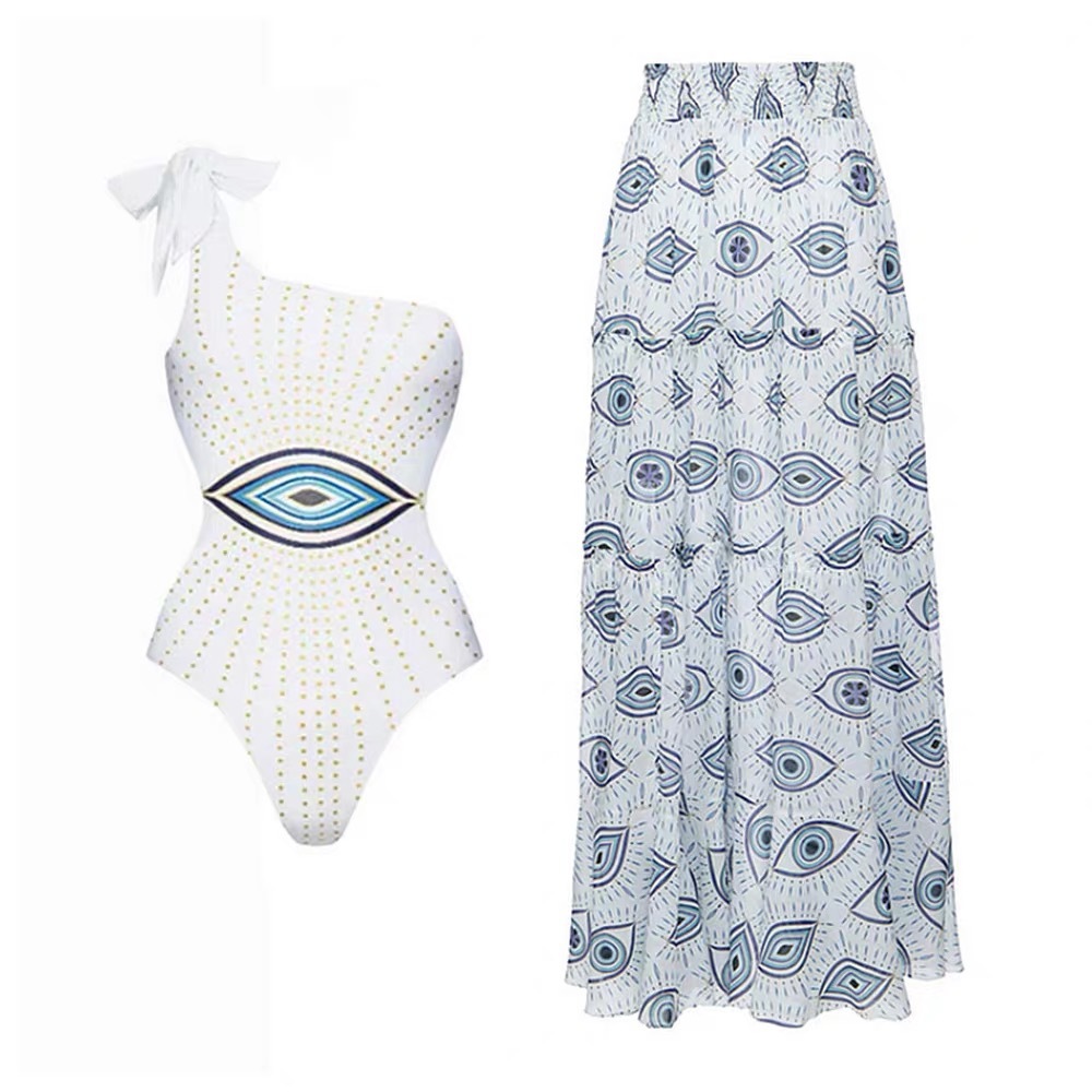 140g Weight Sleeveless Sleeve Length Women's Modern Style Classic Style Eye 2 Pieces Set One Piece Swimwear