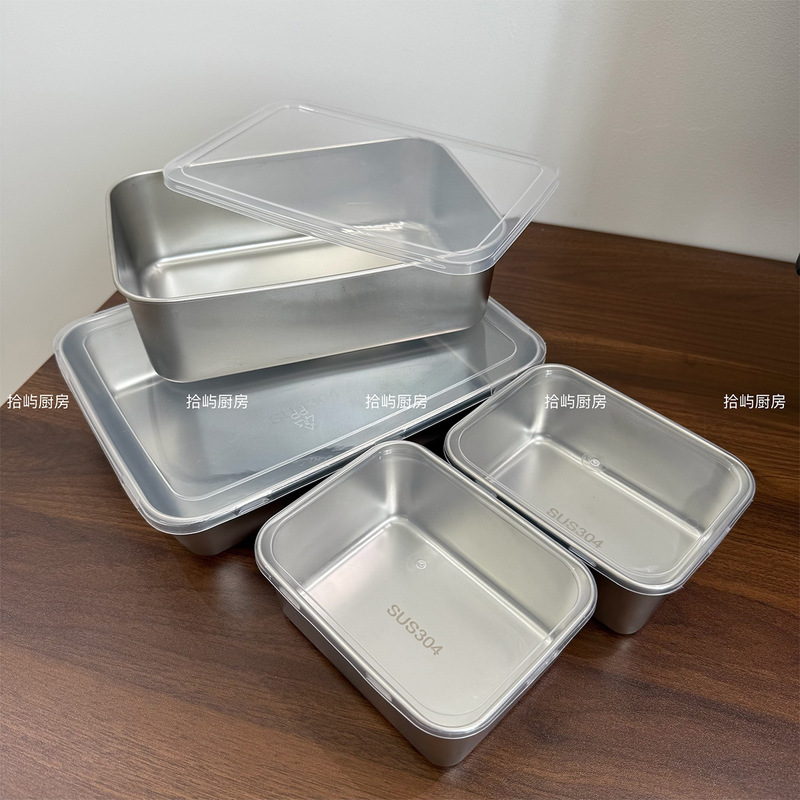 Stainless Steel Square Tray Prep Box Hot Pot Ingredient Tray with Lid Food-Grade Kitchen Storage Box with Pp Lid