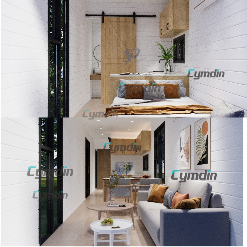 Transformación de combinación creativa de casas móviles de contenedores de envío, oficina de montaje simple, diseño a pedido