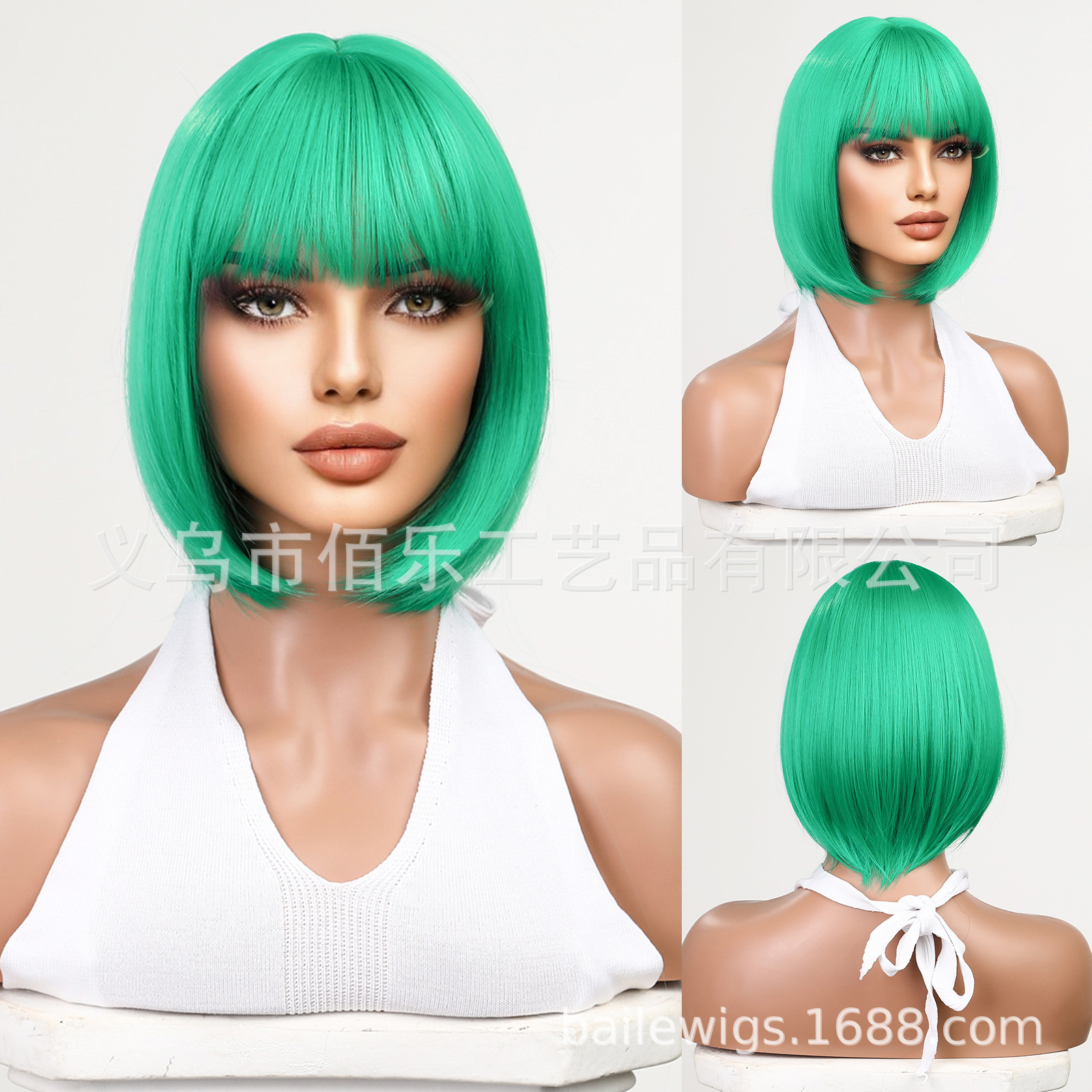 Peluca de cabeza de onda opcional multicolor cubierta de cabeza completa Bangs Bobo marrón Pelo Corto fibra química pelo de seda de alta temperatura