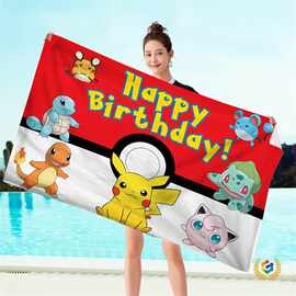 ✅跨境儿童卡通宝可梦沙滩巾速干吸水超细纤维数码印沙滩