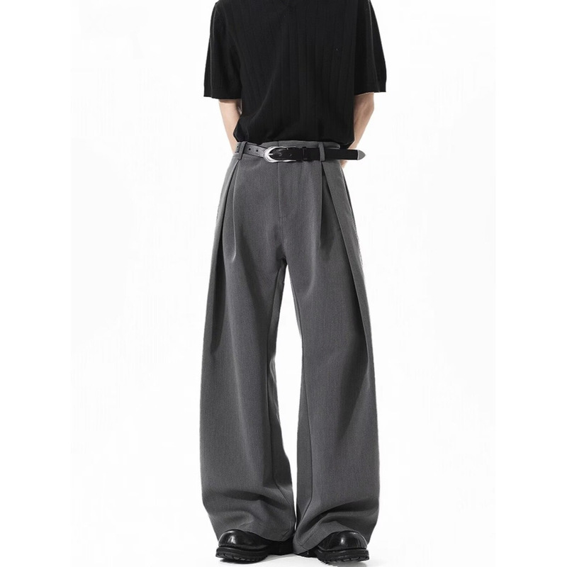 American-Style Pleated Design Wide-Leg Suit Pants for Men and Women, Loose and Drapey, Retro Street Style with Rivets, Wide-Leg Casual Long Pants