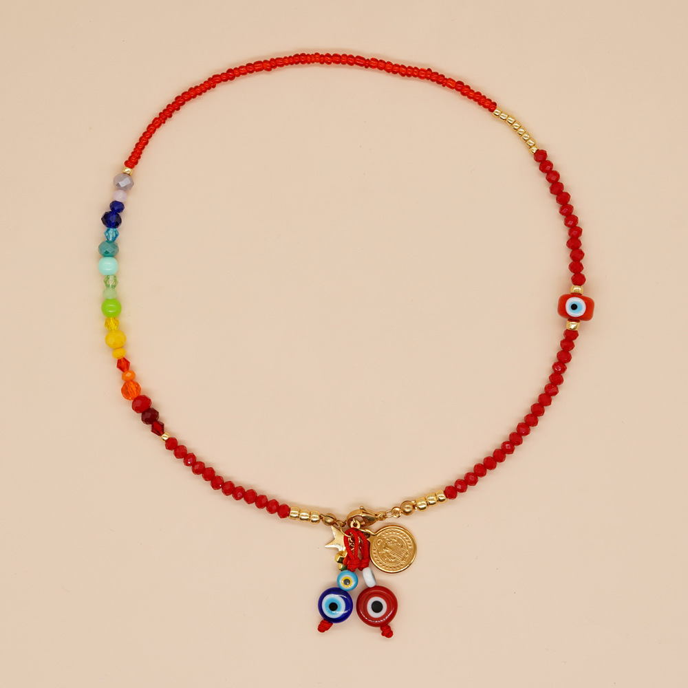 1 Piece Quantity Bohemian Devil's Eye Artificial Crystal Glass Beaded Women's Necklace