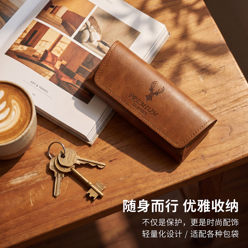 Leather eyeglass case, portable, women's storage, anti-pressure, high-end, ins-style, student, men's, magnetic, high-appearance eyeglass box