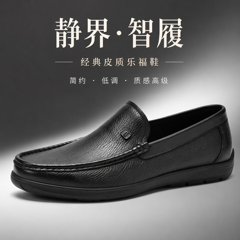Giày lười nam da thật mũi tròn, giày da nam kiểu lười xỏ chân đế mềm, gót thấp 1–3 cm — Thương mại Brown, Thời trang đen