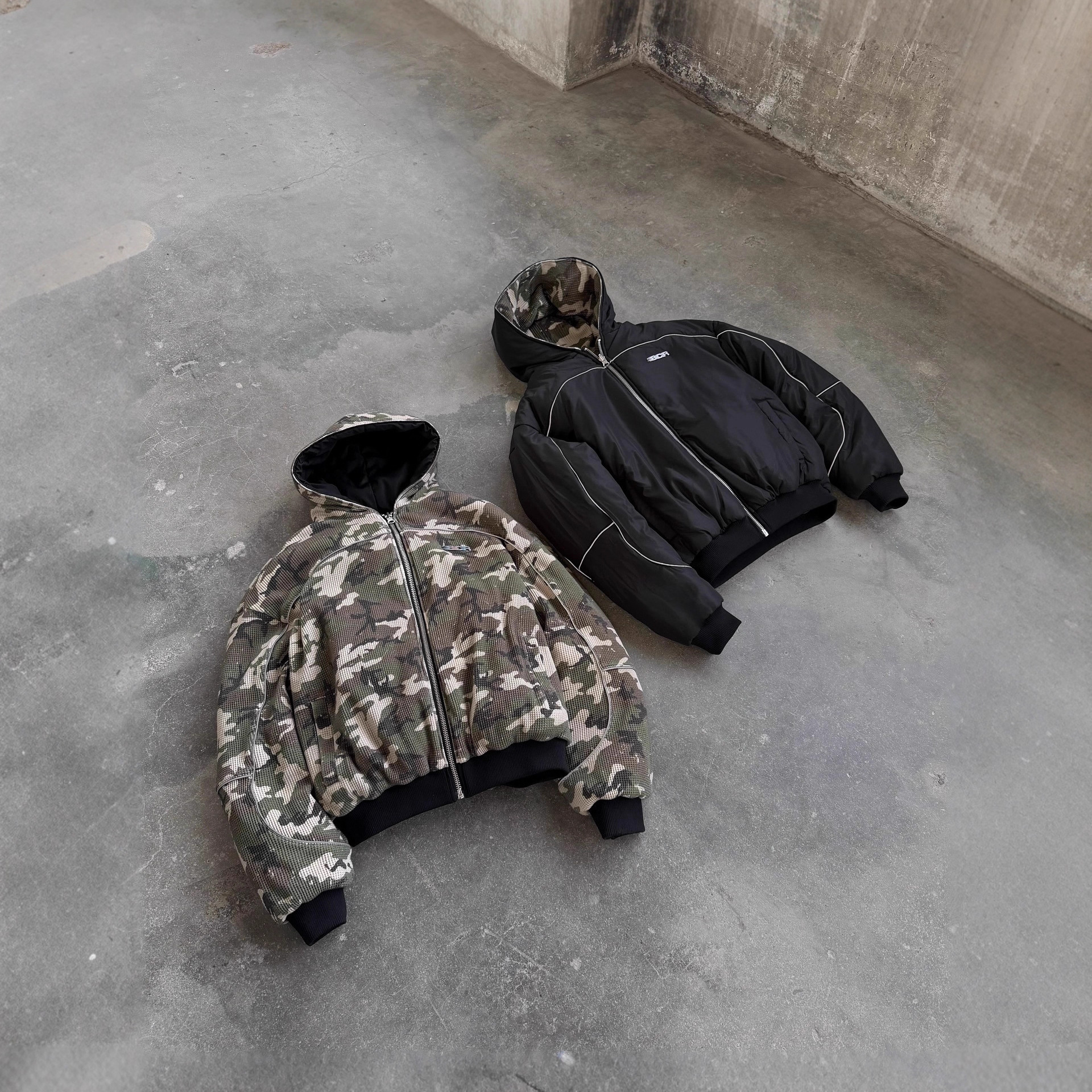 美式复古迷彩潮流双面穿个性连帽衫设计感小众嘻哈风男女同款卫衣