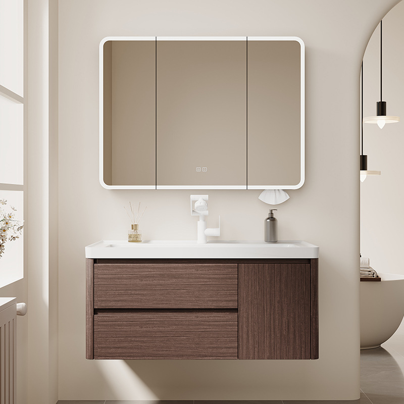 Medieval Style Walnut Honeycomb Aluminum Bathroom Cabinet Combination Bathroom Ceramic Integrated Basin Washbasin Washbasin