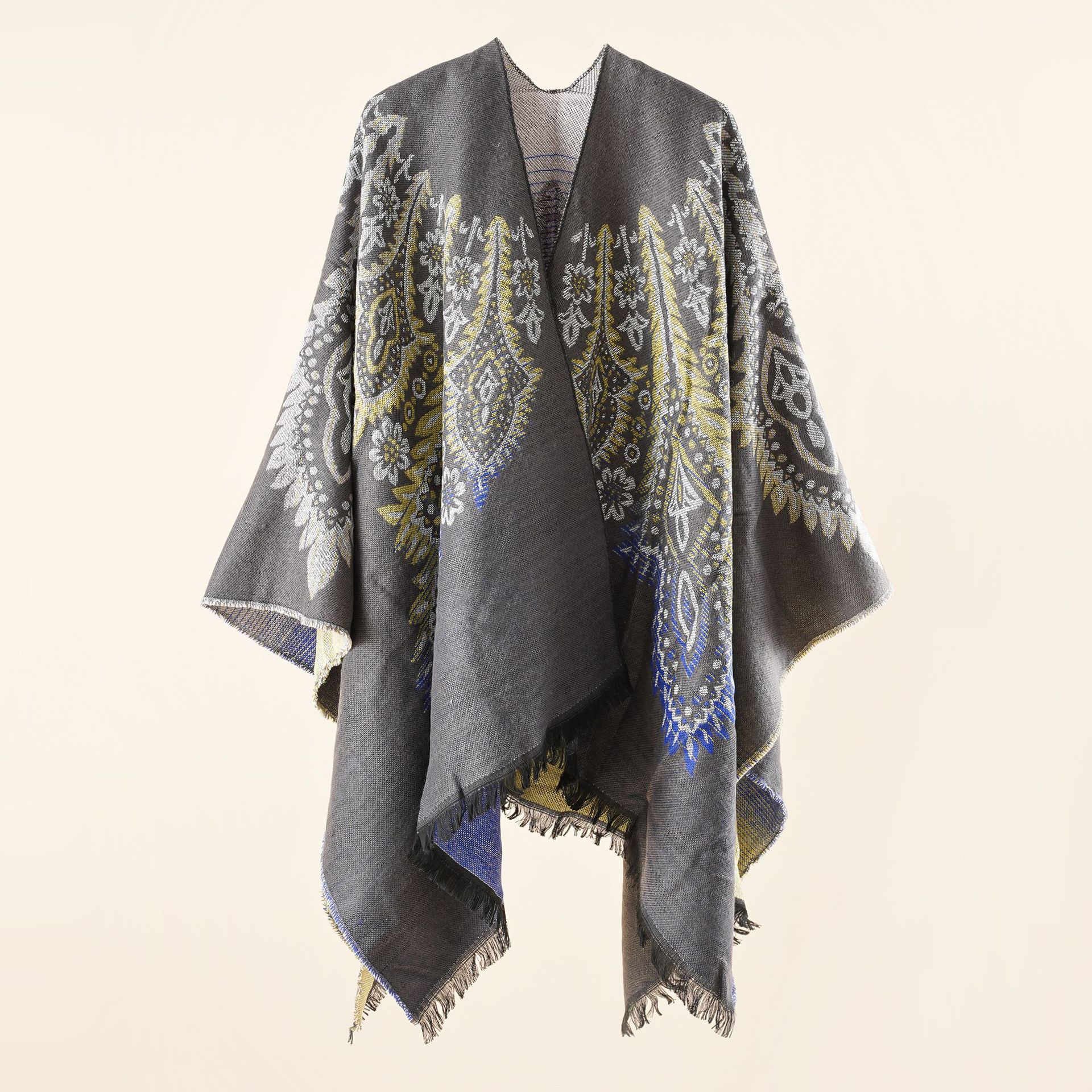 Chal de las mujeres Otoño e Invierno moda de la calle de Europa y América ins moda floral caliente gran chal de punto prendas de vestir exteriores del Cabo