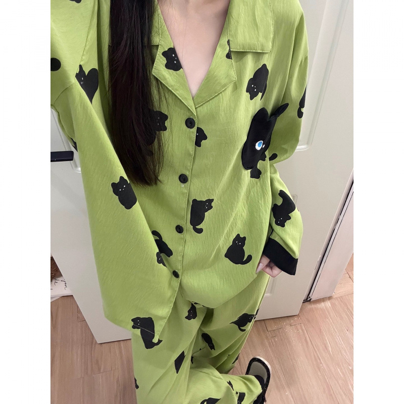 撞色小猫咪睡衣女春秋季云朵棉长袖长袖开衫家居服套装小红书批发|undefined