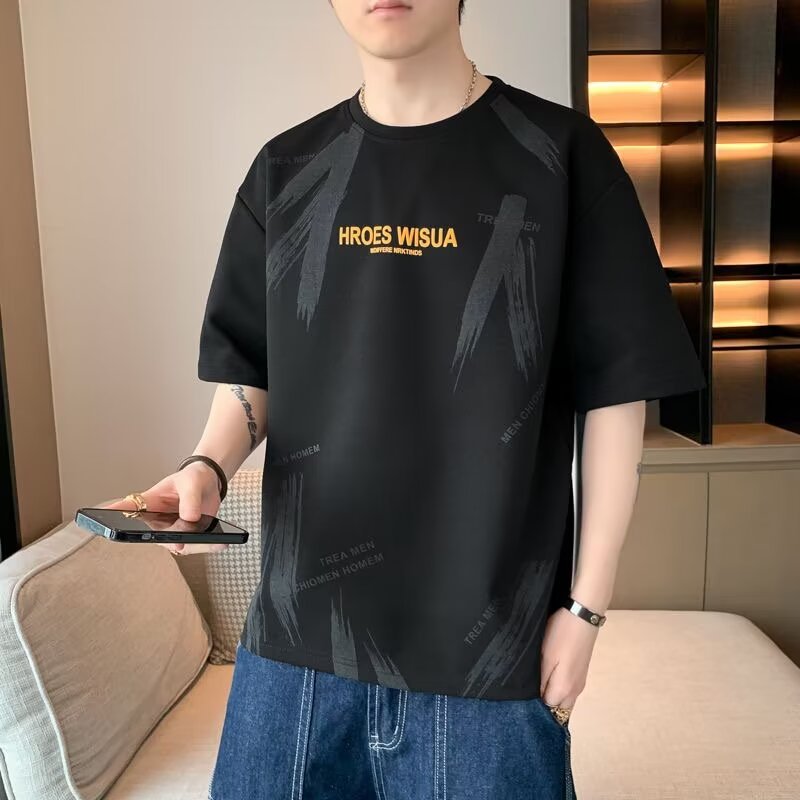 Camiseta de manga corta para hombres verano 2023 nueva media manga ins marca de moda camiseta de seda de hielo ropa suelta ropa de hombre
