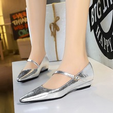 3683-13时尚气质女鞋浅口欧美风坡跟斜一字带装饰手抓纹低跟单鞋