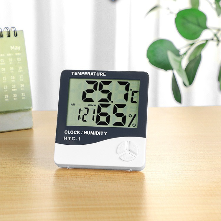 厂家直销HTC-1室内电子温度计 闹钟 创意家用大屏幕温湿度计礼品