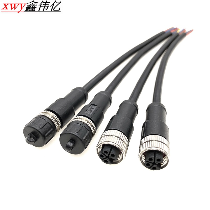 直插M12工业连接器5pin L-Code防水公母接头机器人拖链线公母插头