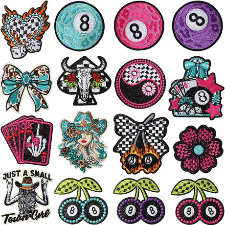Cowboy Hat Patches Western Cowboy Style Billiard Ball Number 8 Embroidery Iron-O