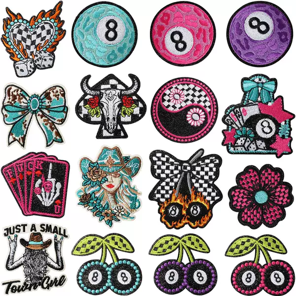 Western Cowboy Style Billiard Ball Number 8 Embroidery Iron-On Patch for Poker, Cowboy Clothing, Pants, Hats, DIY Decorative Patch