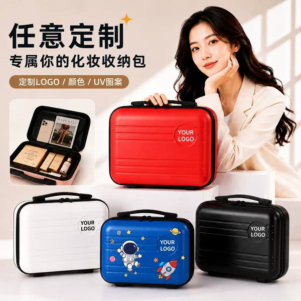 New Style Storage Makeup Bag with Custom Logo, Large Capacity, 14inch Suitcase Small Gift Boxes, Portable Makeup Case, Souvenir Gift
