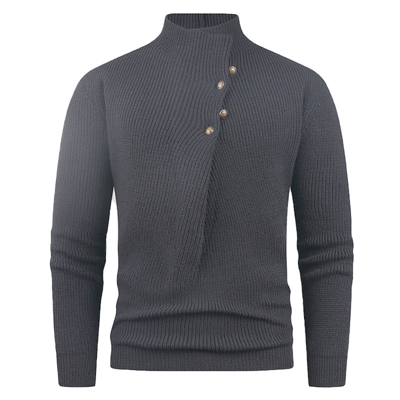 Mens Fashion Stand Collar Sweater With Slanted Buttons Mens Casual Pullover - Image 12