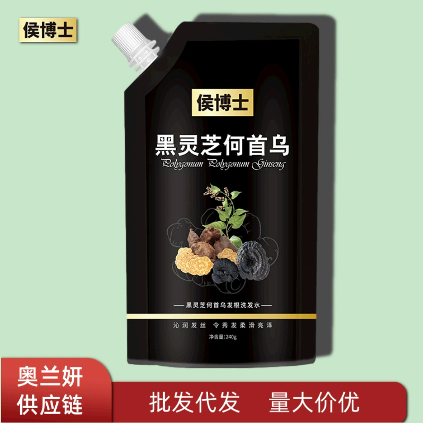 Шампунь Dr. Hou Black Ganoderma lucidum Polygonum Multiflorum с мягким растительным экстрактом для мужчин и женщин в наличии оптом, цельная доставка