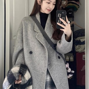 Gray Woolen Outwear for Women 2024 New Autumn and Winter Korean Style Small Mid-Length Woolen Outwear