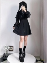 清楚系披肩蕾丝连衣裙雪纺长袖 日系可爱