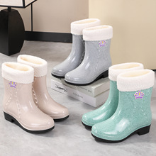 包邮雨鞋女士中筒半筒水鞋加厚底水胶鞋水靴雨靴女批发加绒