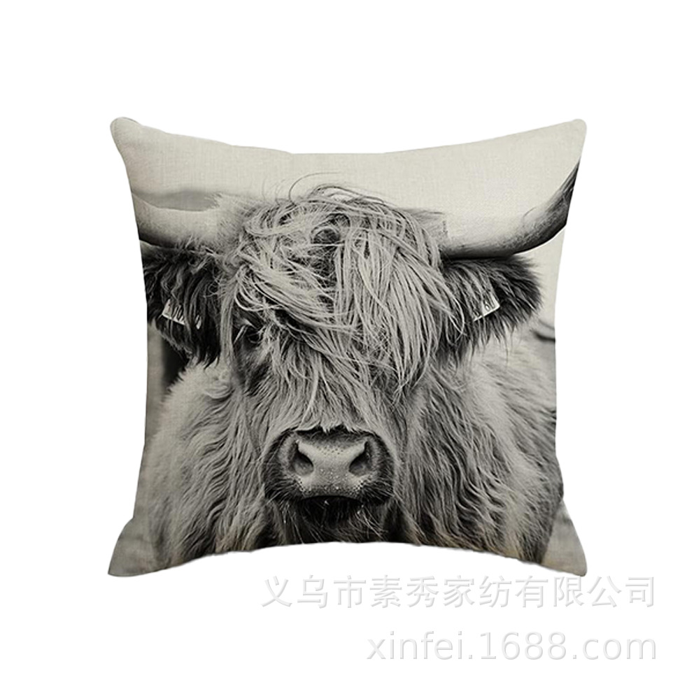 Transfronterizo amazónico Xiyin yak highland ganado animal sofá sala de estar respaldo decoración almohada abraza almohada cubierta de cojín image 18