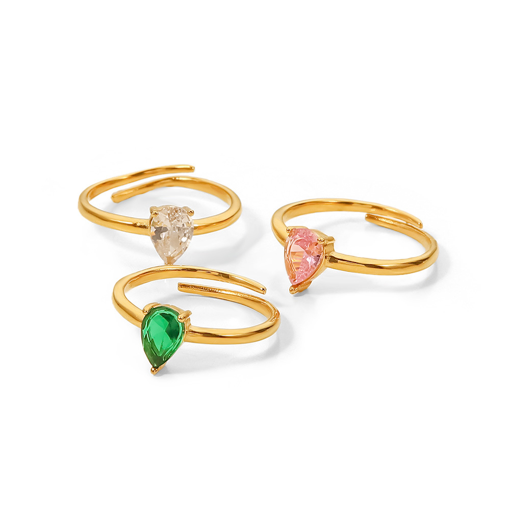 Fashion Water Droplets Stainless Steel Open Ring Inlay Zircon Copper Rings