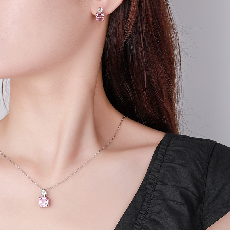 2024 nueva pagoda de simulación de joyería Zhuang Shengsheng corte princesa cuadrado diamante amarillo juego de diamantes rosados 10*10-8*8