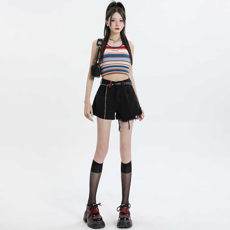 Wholesale Dropshipping Summer Women's Non-Elastic Denim Shorts with Belt