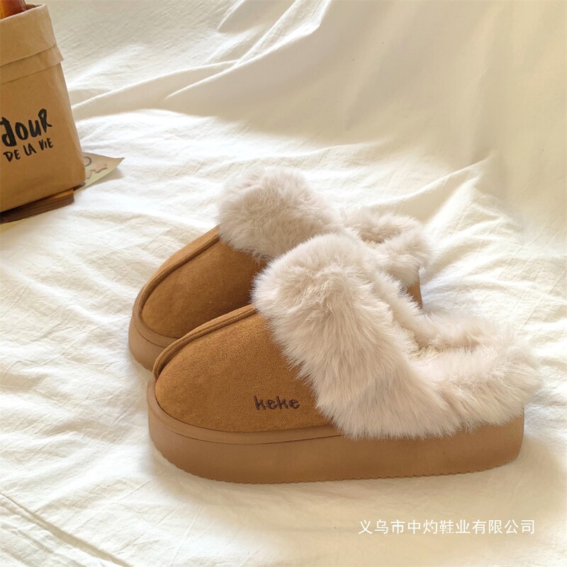 Big Girl Thick-Soled Baotou Cotton Slippers Women's 2025 Spring and Summer New Easiest for Match Anti-Slip Fur Integrated Snow Boots
