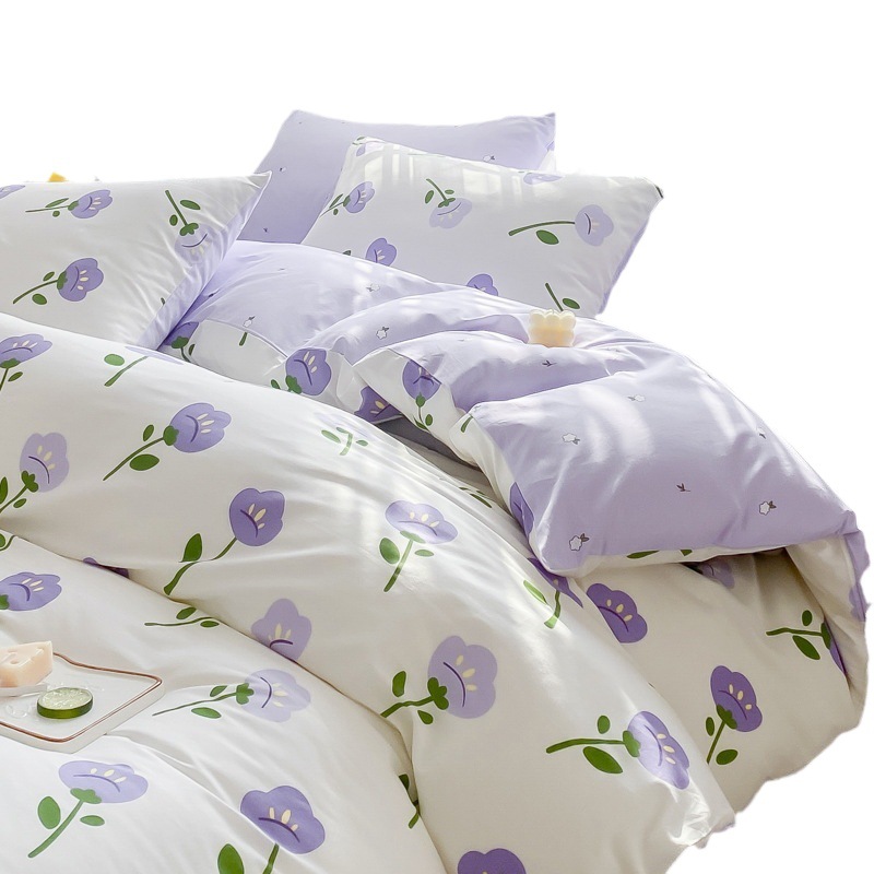 Estilo pastoral de algodón puro de cuatro piezas conjunto de cama impresa fresca de cuatro piezas conjunto de dormitorio de estudiantes sábana colcha cubierta de sábana ajustable al por mayor