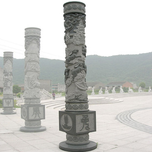 Stone Carving Dragon Pillar White Jade Culture Pillar Square Bluestone Carving Panlong Pillar Relief Nine Dragon Pillar Stone Sculpture