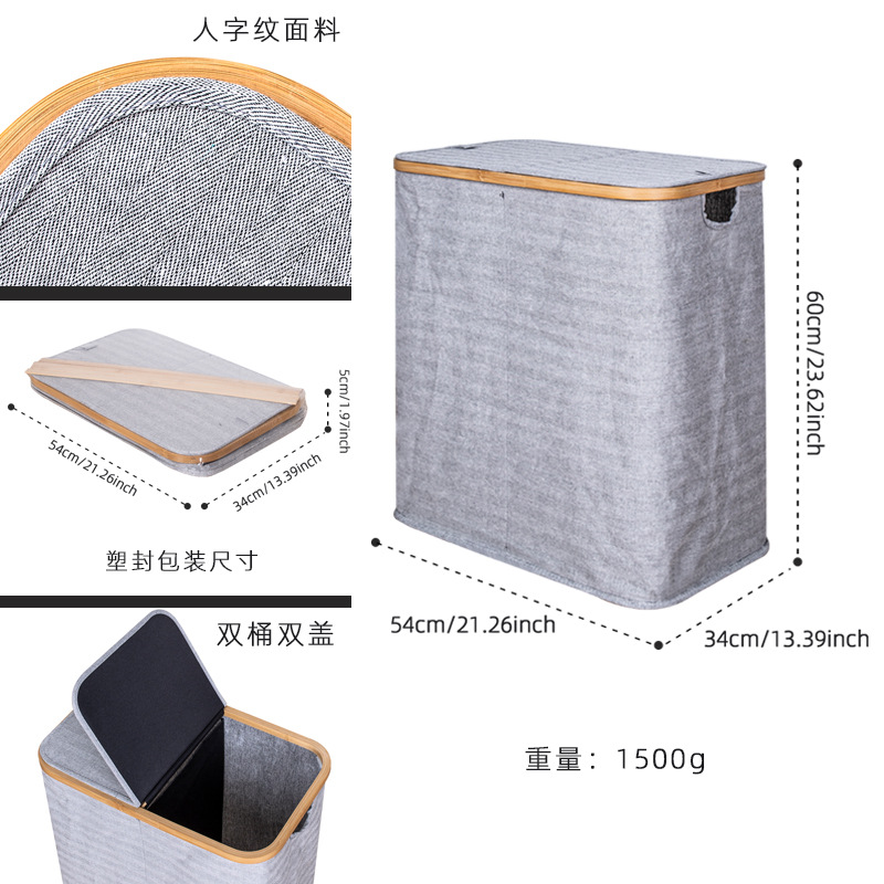 Cesta de ropa sucia portátil de bambú anillo casero cesto de ropa sucia tela oxford cesto de ropa impermeable caja de almacenamiento de ropa plegable